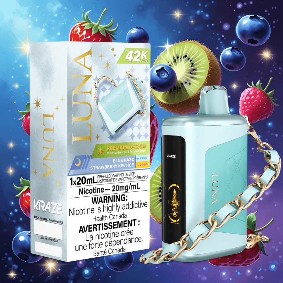 Kraze Luna Disposable Vape-Blue Razz Strawberry Kiwi Ice Vapexcape Vape and Bong Shop Regina Saskatchewan