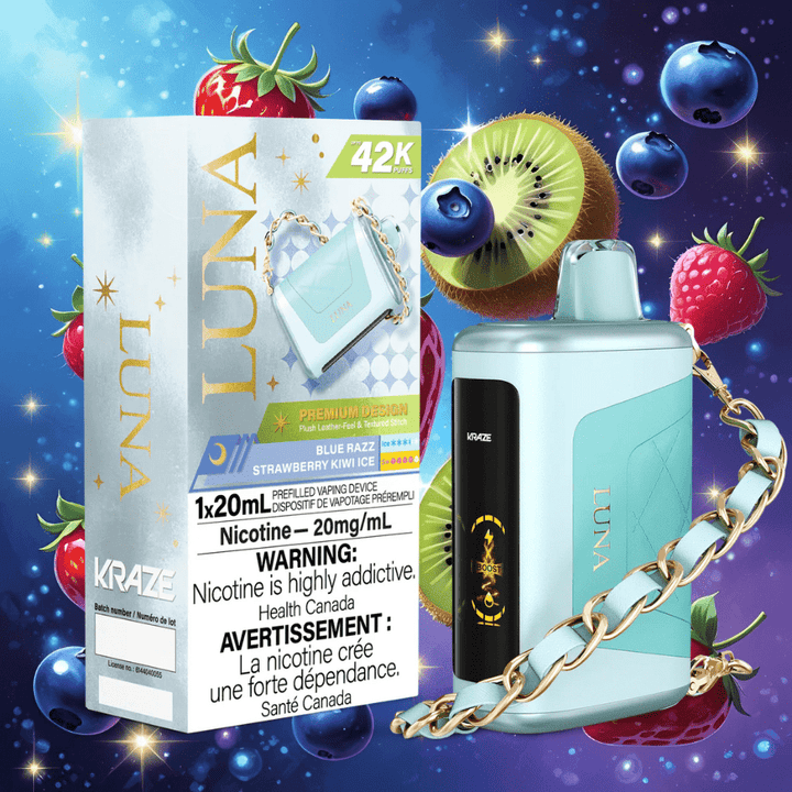 Kraze Luna Disposable Vape-Blue Razz Strawberry Kiwi Ice Vapexcape Vape and Bong Shop Regina Saskatchewan