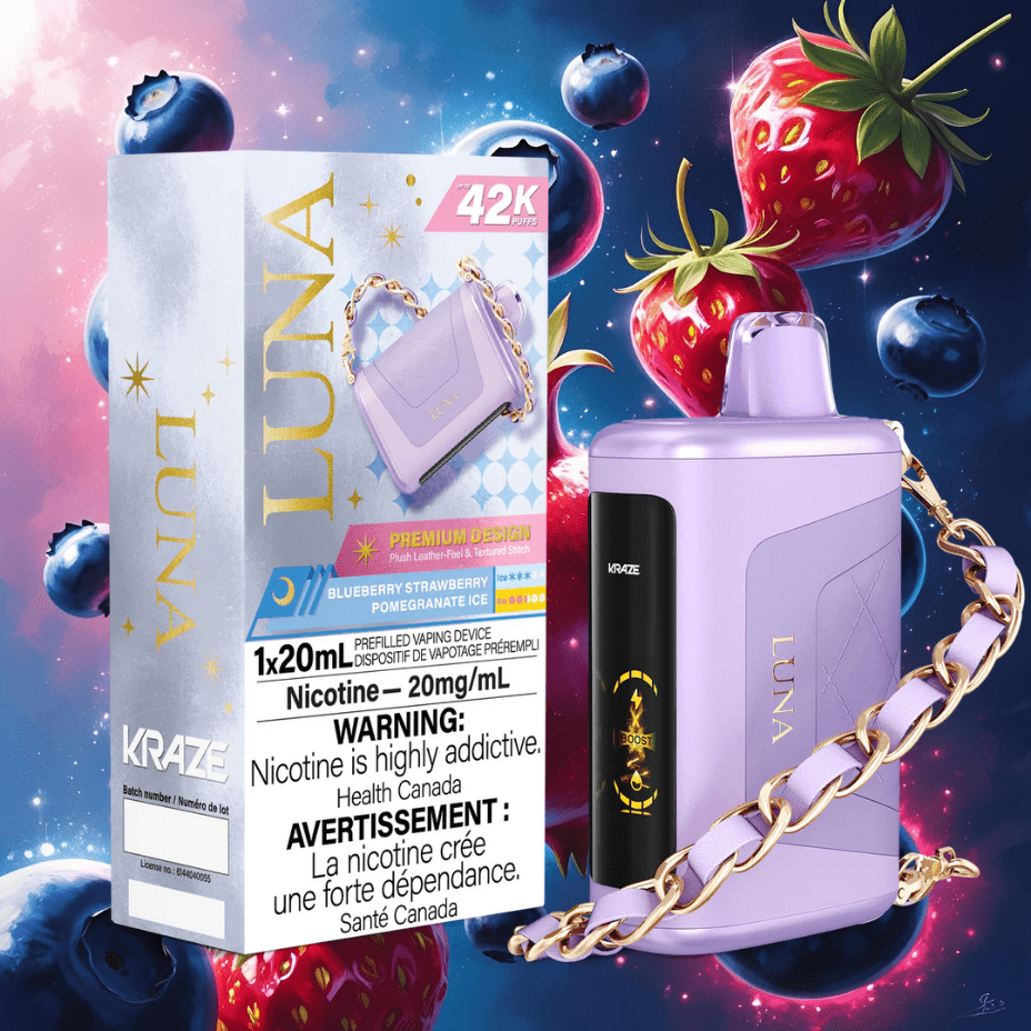 Kraze Luna Disposable Vape-Blueberry Strawberry Pomegranate Ice Vapexcape Vape and Bong Shop Regina Saskatchewan
