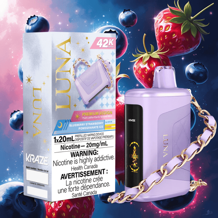 Kraze Luna Disposable Vape-Blueberry Strawberry Pomegranate Ice Vapexcape Vape and Bong Shop Regina Saskatchewan