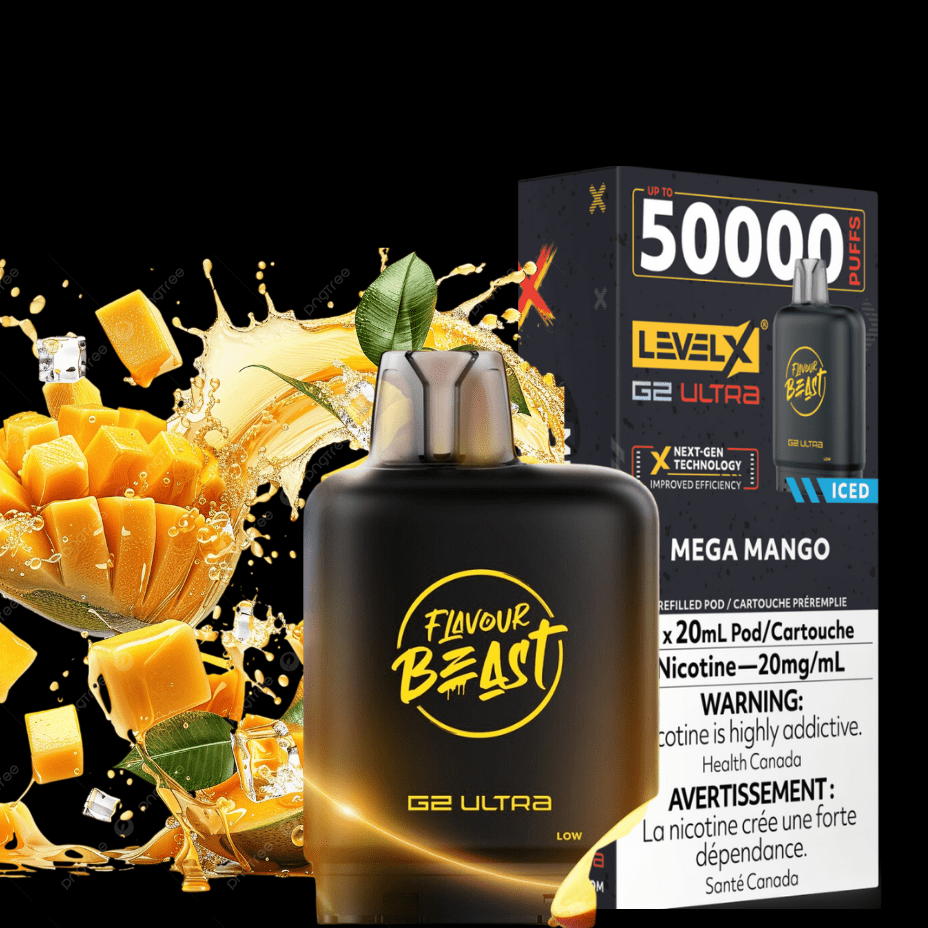Level X G2 Ultra Flavour Beast Pod 50k-Mega Mango Iced Vapexcape Vape and Bong Shop Regina Saskatchewan