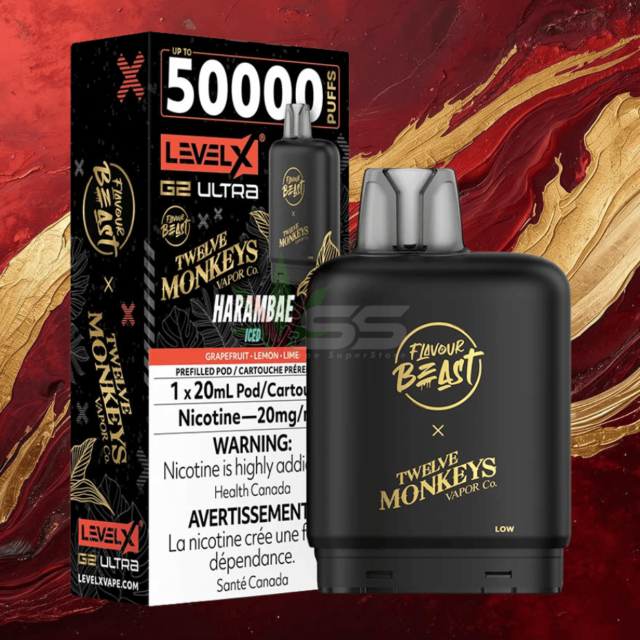 Level X G2 Ultra x 12 Monkeys - Harambae 20mL / 50000 Puffs / 20mg Vape Superstore  Saskatchewan Canada