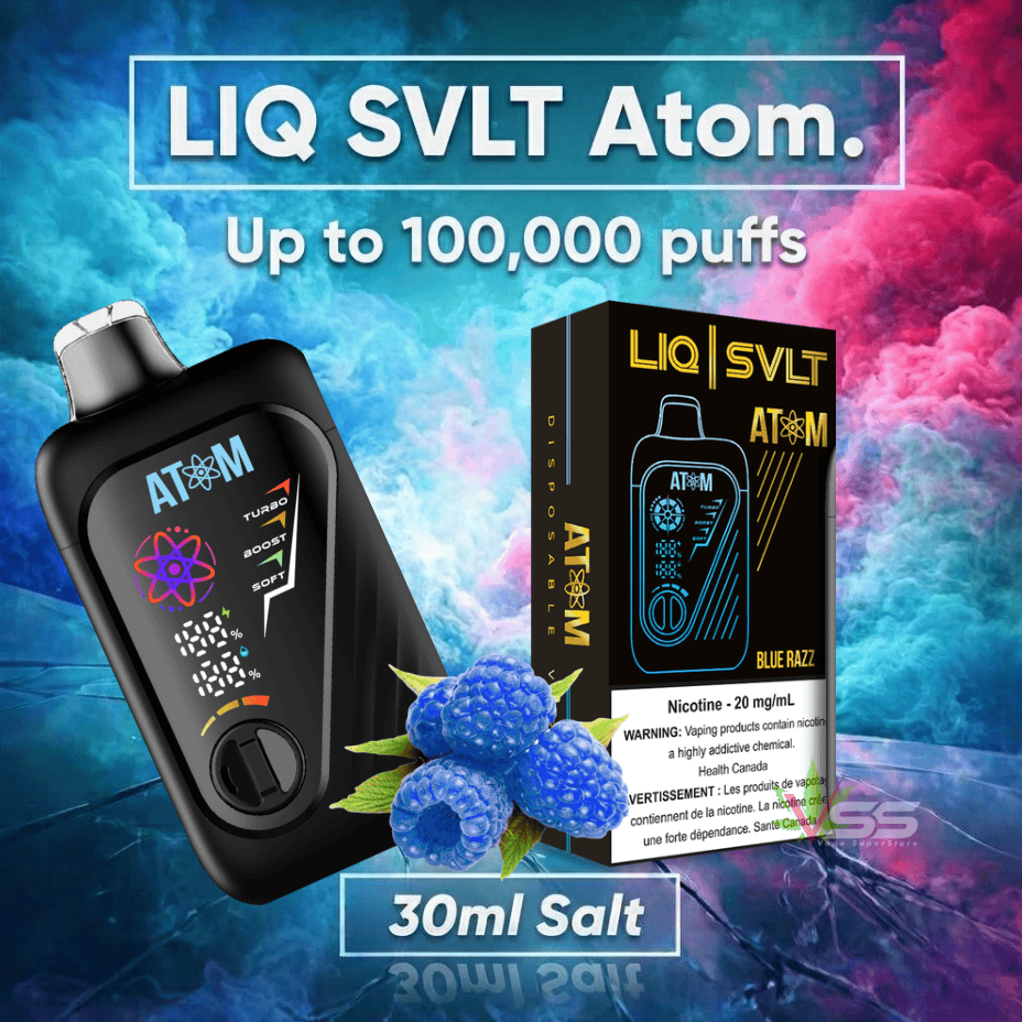 LIQ SVLT Atom 100K Disposable Vape-Blue Razz Vape Superstore  Saskatchewan Canada