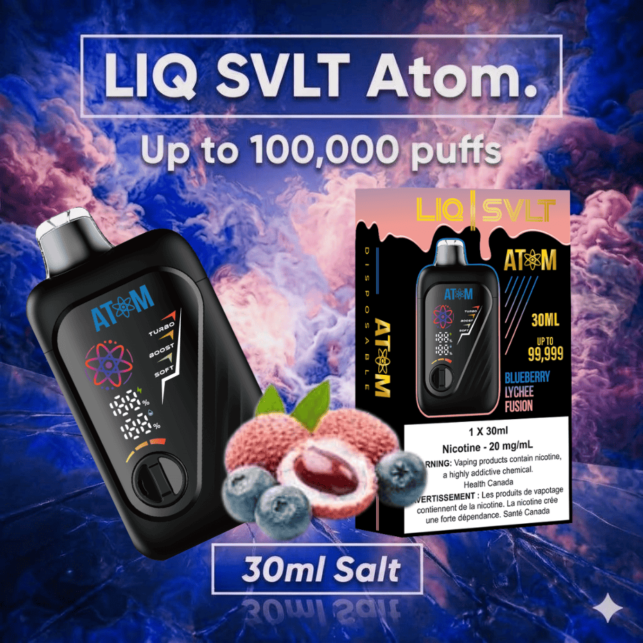 LIQ SVLT Atom 100K Disposable Vape-Blueberry Lychee Fusion Vape Superstore  Saskatchewan Canada