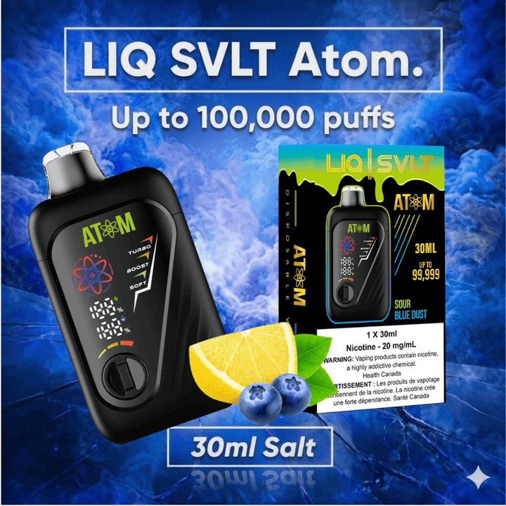 LIQ SVLT Atom 100K Disposable Vape-Sour Blue Dust Vape Superstore  Saskatchewan Canada