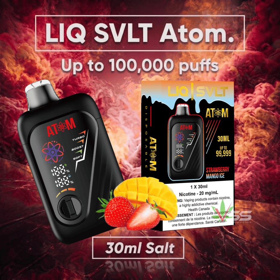LIQ SVLT Atom 100K Disposable Vape-Strawberry Mango Ice Vape Superstore  Saskatchewan Canada