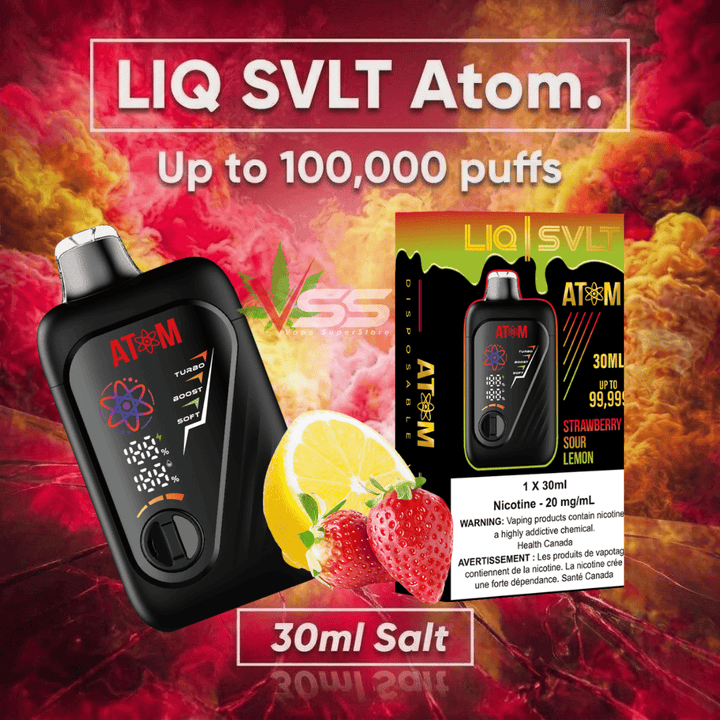 LIQ SVLT Atom 100K Disposable Vape-Strawberry Sour Lemon Vape Superstore  Saskatchewan Canada