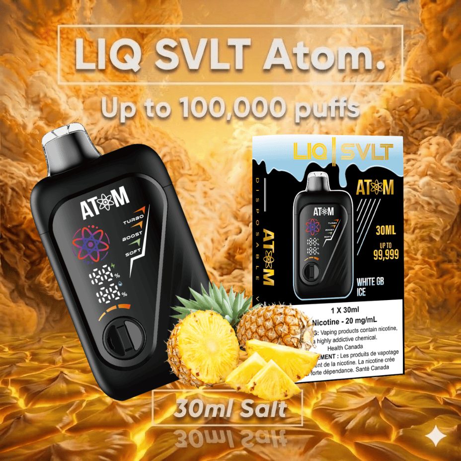 LIQ SVLT Atom 100K Disposable Vape-White GB Ice Vape Superstore  Saskatchewan Canada