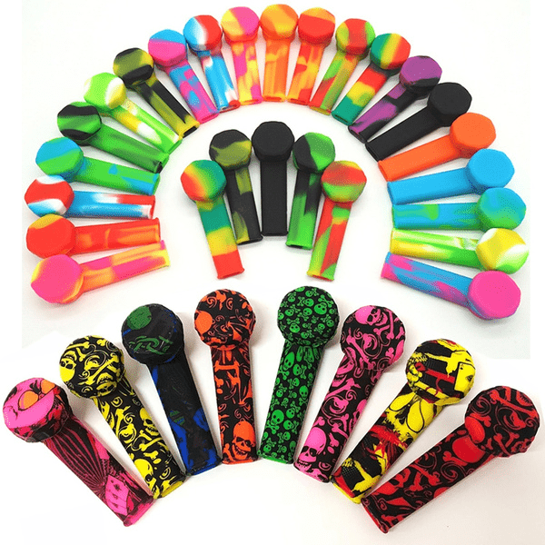 silicone tobacco pipe Smoking Waterpipe Pack Of 8 Black Smoking Pipes With Lid Handmade USA 3.5 Inch Silicone Bongs LIT Silicone Hand Pipe-3.5"-Vapexcape Regina