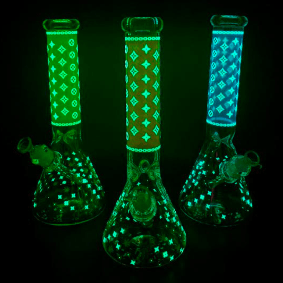 LV Pattern 7mm Beaker Bong-Glow In The Dark-14.5" Vape Superstore  Saskatchewan Canada