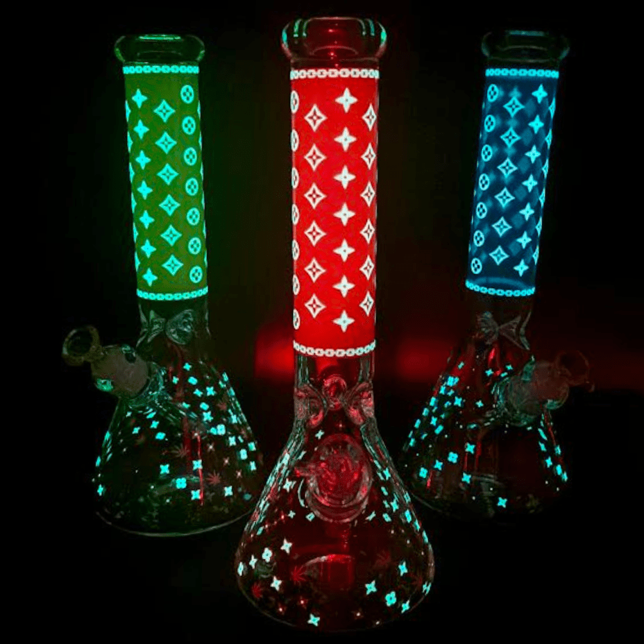 LV Pattern 7mm Beaker Bong-Glow In The Dark-14.5" Vape Superstore  Saskatchewan Canada