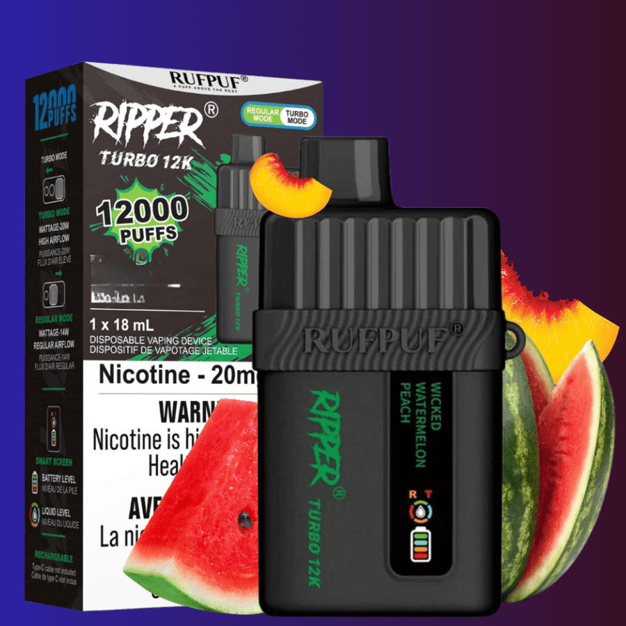 Ripper Turbo 12K Disposable Vape-Wicked Watermelon Peach 12000 Puffs / 20mg Vapexcape Vape and Bong Shop Regina Saskatchewan