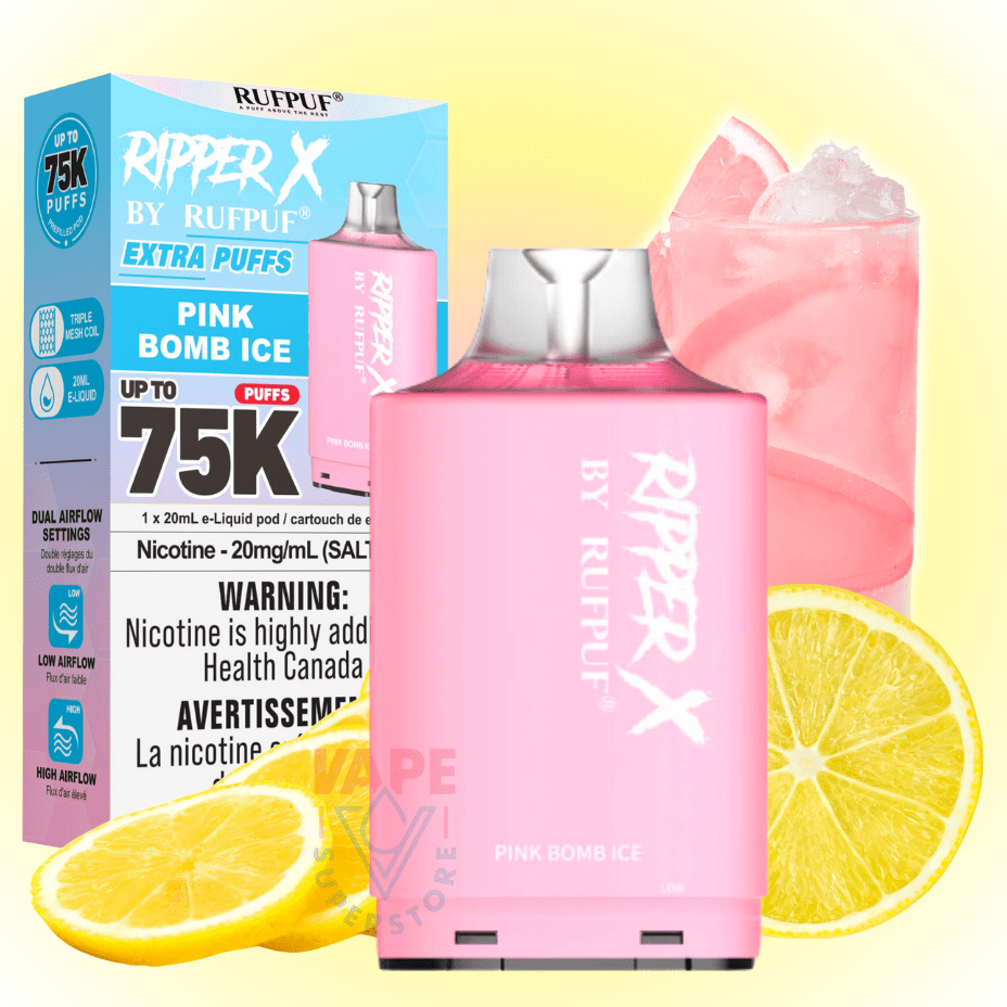 RufPuf Ripper X 75K - Pink Bomb Ice 75000 Puffs / 20mg Vapexcape Vape and Bong Shop Regina Saskatchewan