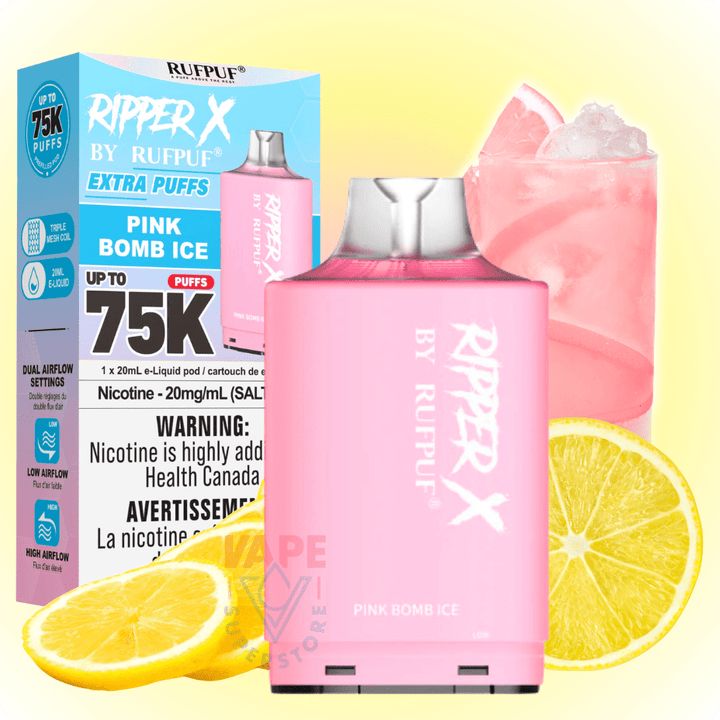 RufPuf Ripper X 75K - Pink Bomb Ice 75000 Puffs / 20mg Vapexcape Vape and Bong Shop Regina Saskatchewan