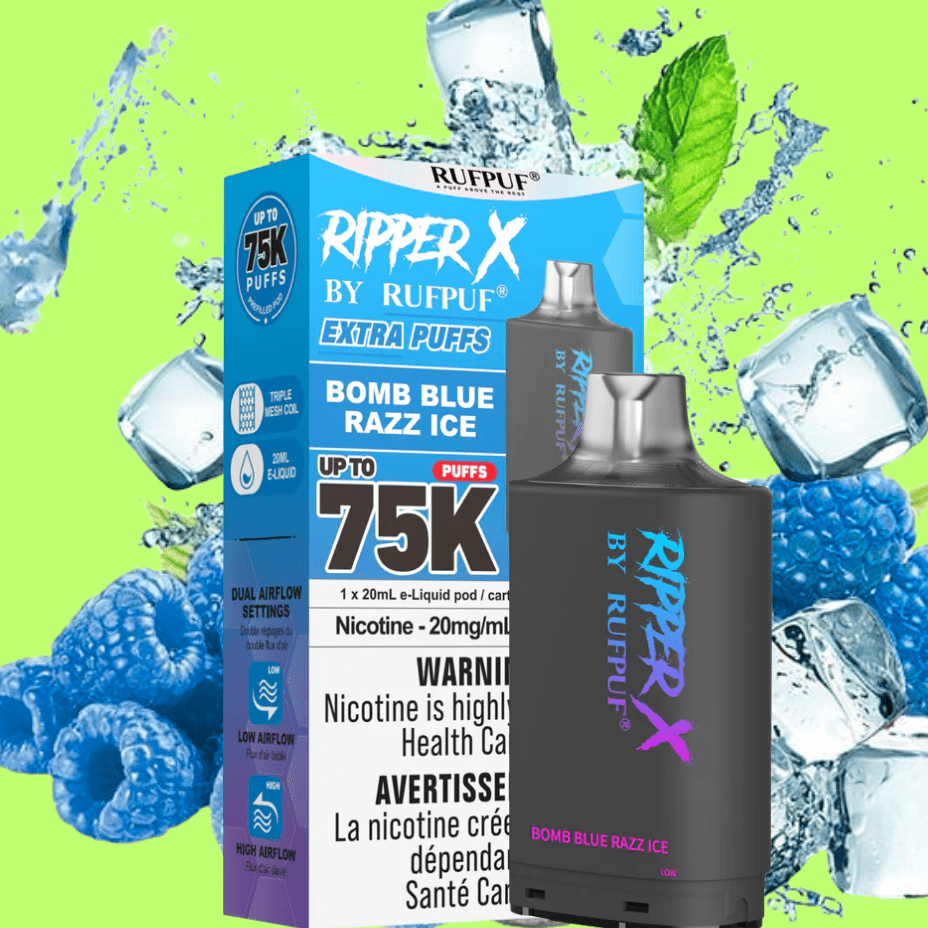 RufPuf Ripper X 75K Turbo Pod-Bomb Blue Razz Ice Vape Superstore  Saskatchewan Canada
