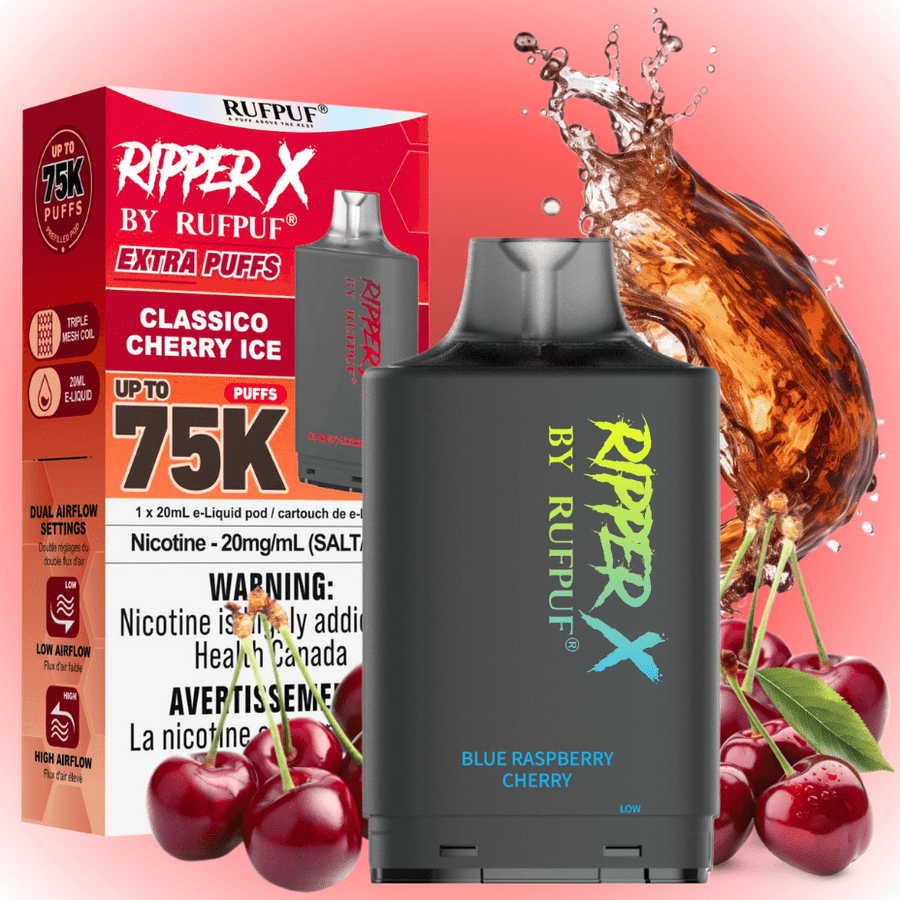 RufPuf Ripper X 75K Turbo Pod - Classico Cherry Ice 75000 Puffs / 20mg Vapexcape Vape and Bong Shop Regina Saskatchewan