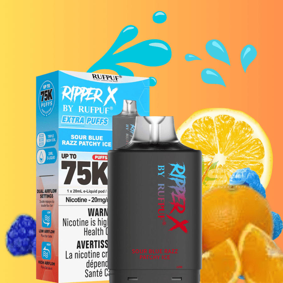 RufPuf Ripper X 75K Turbo Pod - Sour Blue Patchy Ice Vapexcape Vape and Bong Shop Regina Saskatchewan