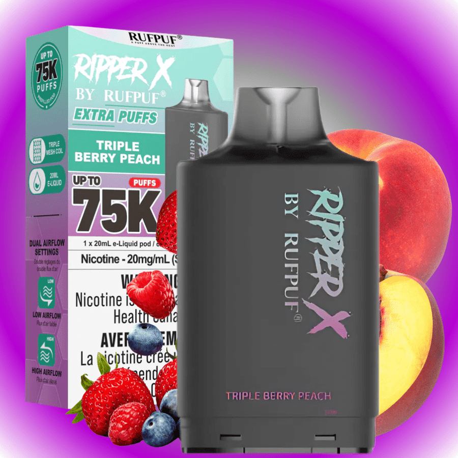 RufPuf Ripper X 75K Turbo Pod - Triple Berry Peach 75000 Puffs / 20mg Vapexcape Vape and Bong Shop Regina Saskatchewan