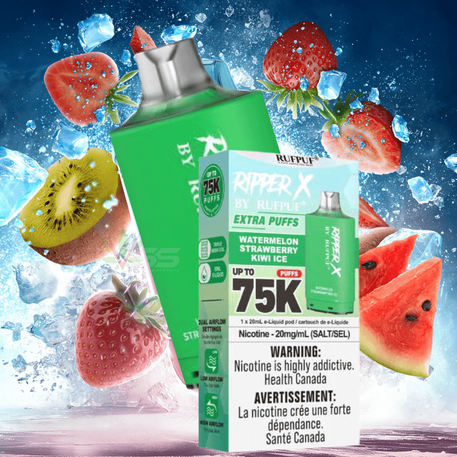 Vapes Ripper Pods RufPuf Ripper X 75k Turbo Pod - Watermelon Strawberry Kiwi Ice ...
