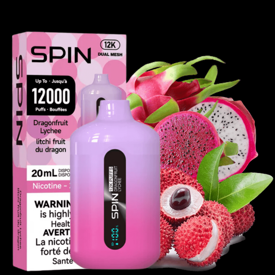 Spin Vape 12,000 Disposable Vape-Dragonfruit Lychee 20ml / 20mg Vapexcape Vape and Bong Shop Regina Saskatchewan
