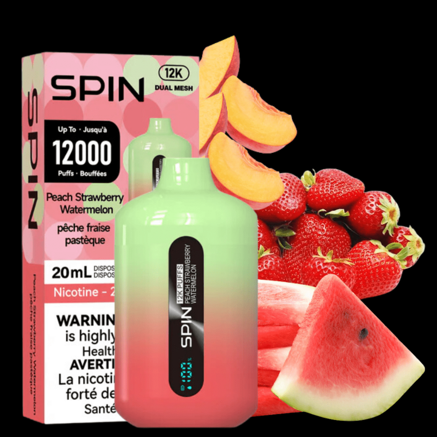Spin 12k Disposable Vape-Peach Strawberry Watermelon 20ml / 20mg Vapexcape Vape and Bong Shop Regina Saskatchewan