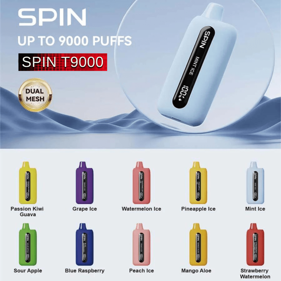 Spin T9000 Disposable Vape-Grape Ice 20mg / 9000 Puffs Vapexcape Vape and Bong Shop Regina Saskatchewan