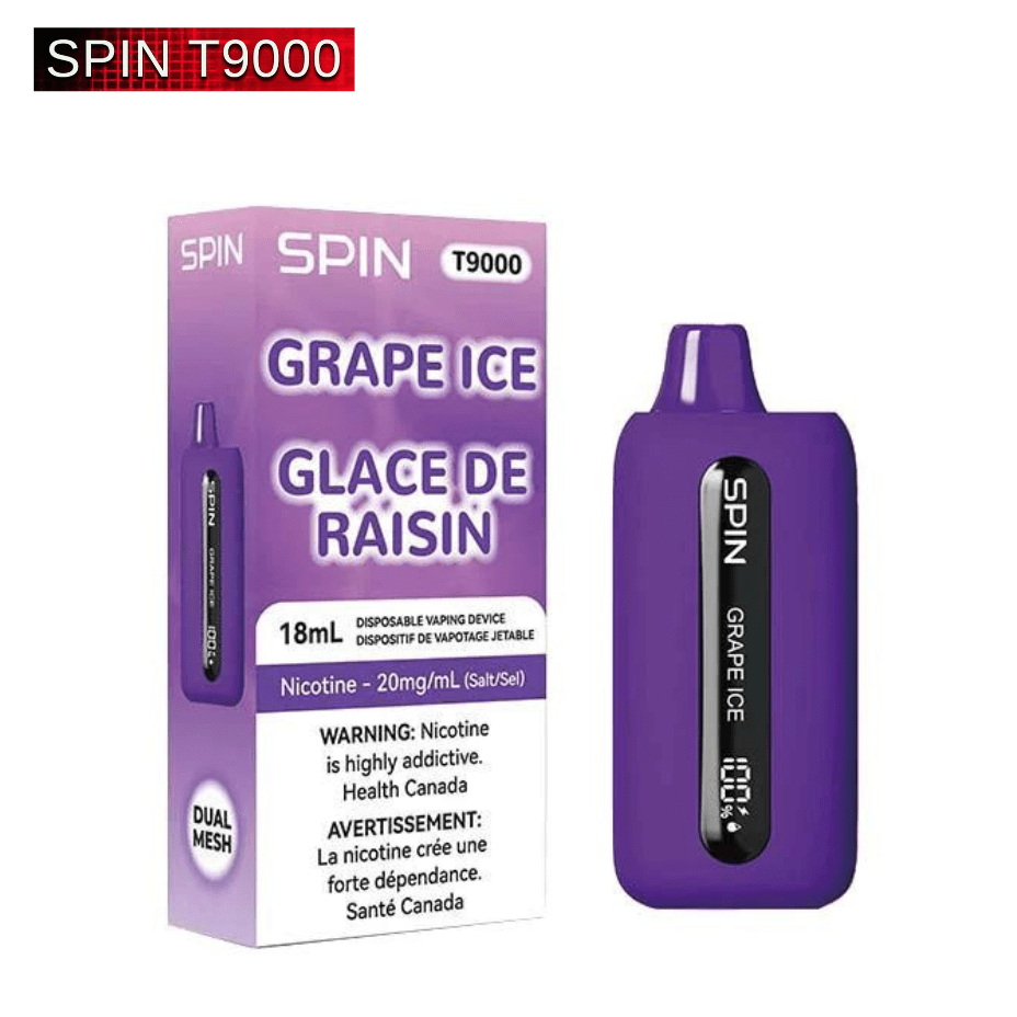 Spin T9000 Disposable Vape-Grape Ice 20mg / 9000 Puffs Vapexcape Vape and Bong Shop Regina Saskatchewan