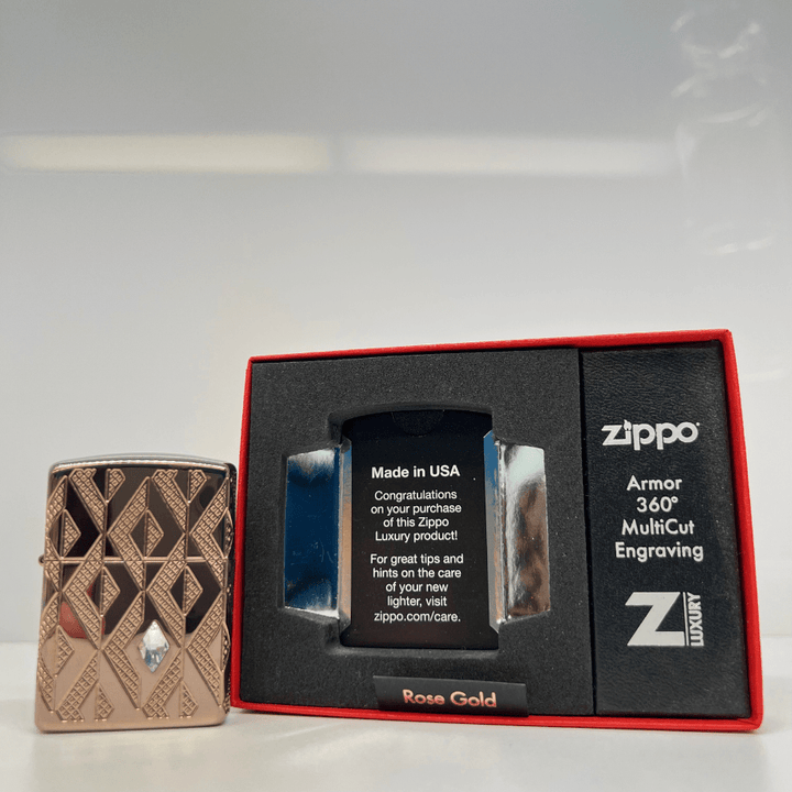Zippo Luxury Lighter-Rose Gold Diamond Pattern Case Vape Superstore  Saskatchewan Canada